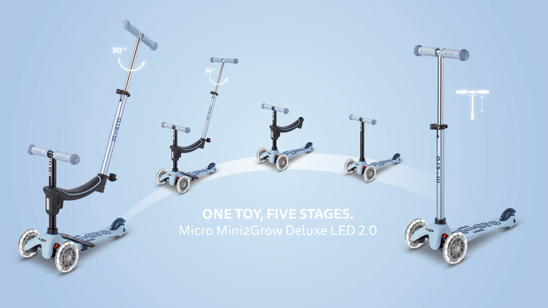 Cavalcabile e monopattino 4in1 Mini2Grow LED azzurro