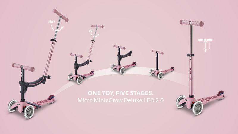 Cavalcabile e monopattino 4in1 Mini2Grow LED rosa
